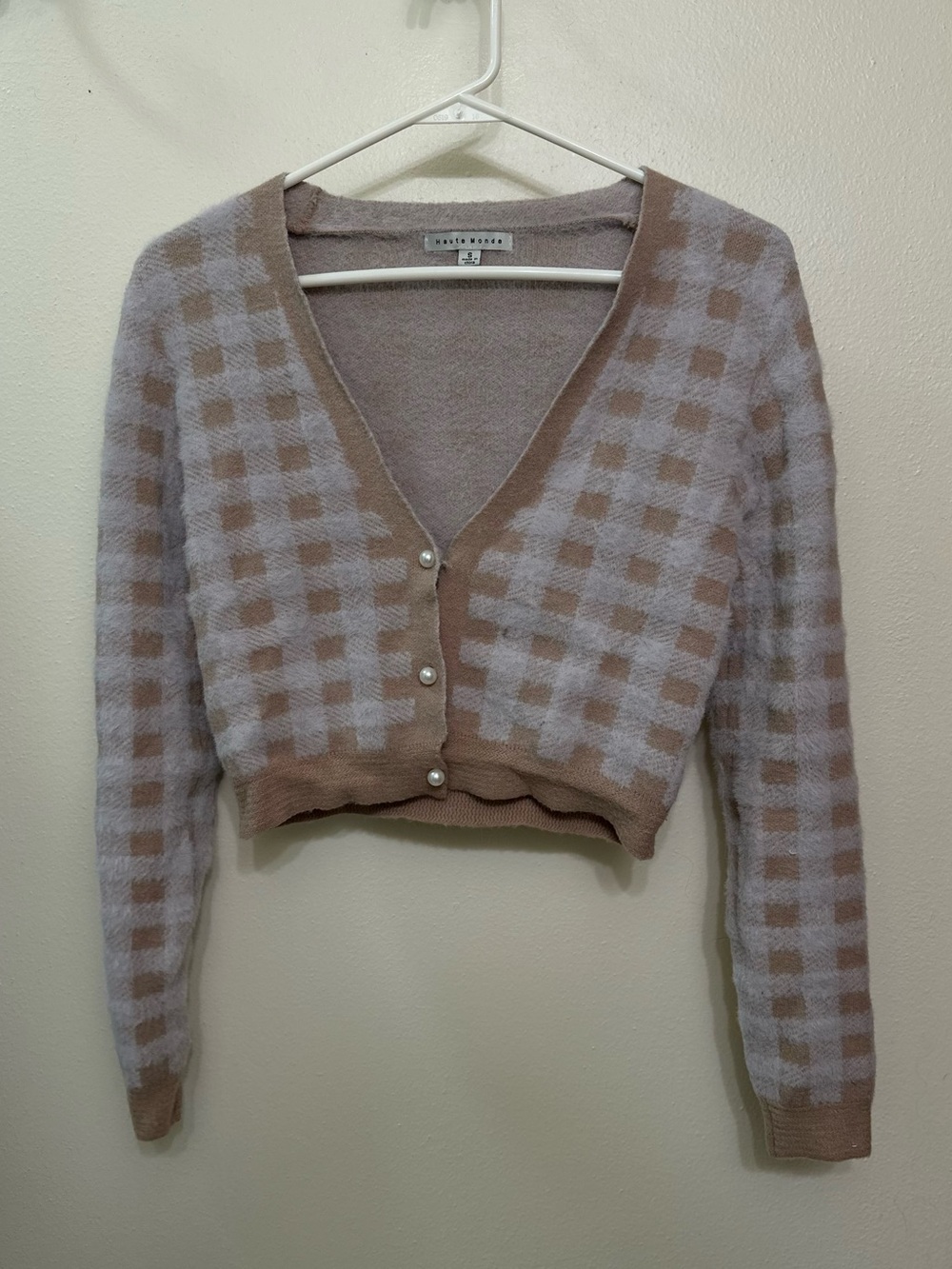 Haute Monde Taupe & Light Purple Cropped V-Neck Cardigan